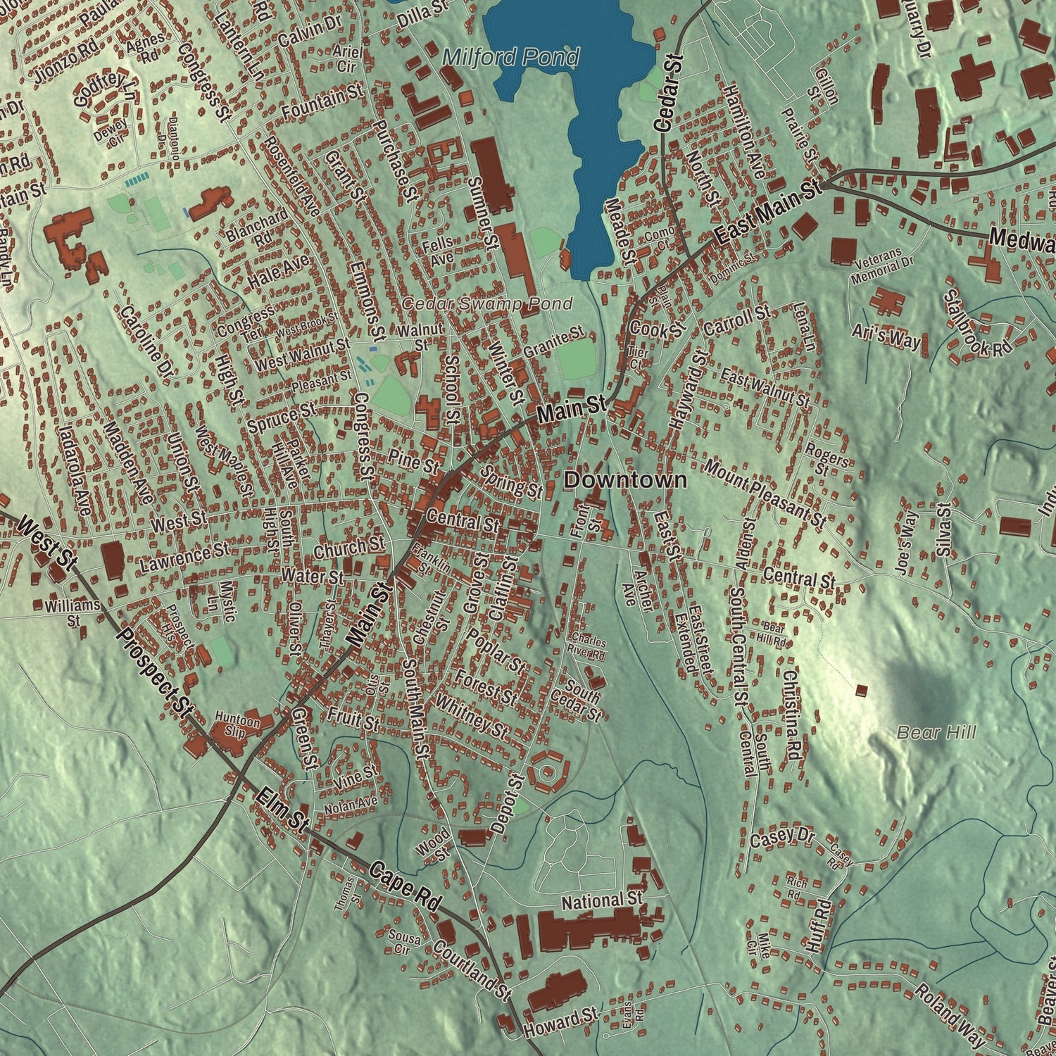 Street and neighborhood detail from the Milford, Massachusetts map