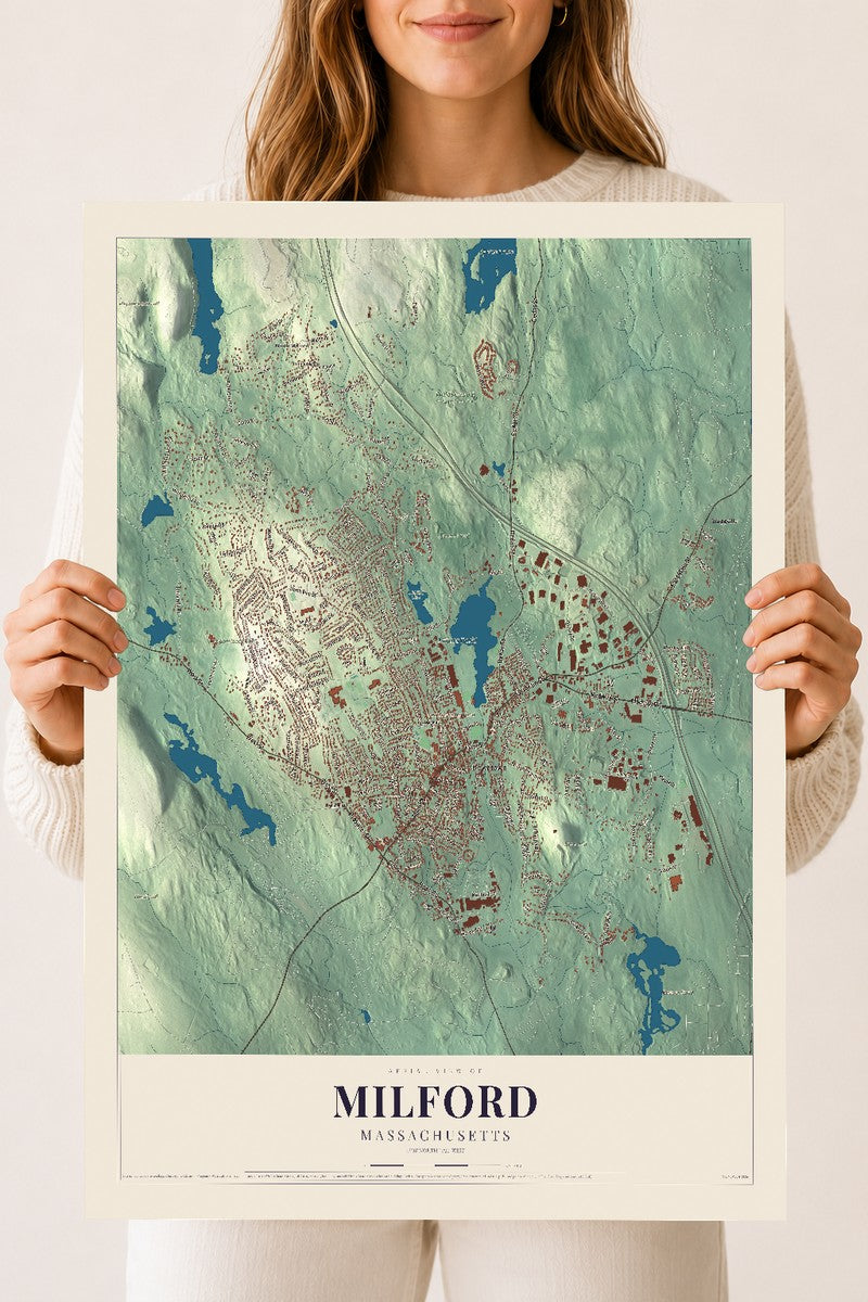 Milford, Massachusetts map print - 18 x 24 archival matte print