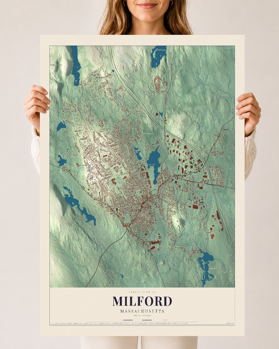 Milford, Massachusetts map print - 24 x 36 archival matte print