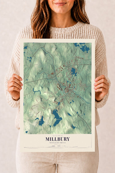 Millbury, Massachusetts map print - 12 x 18 archival matte print