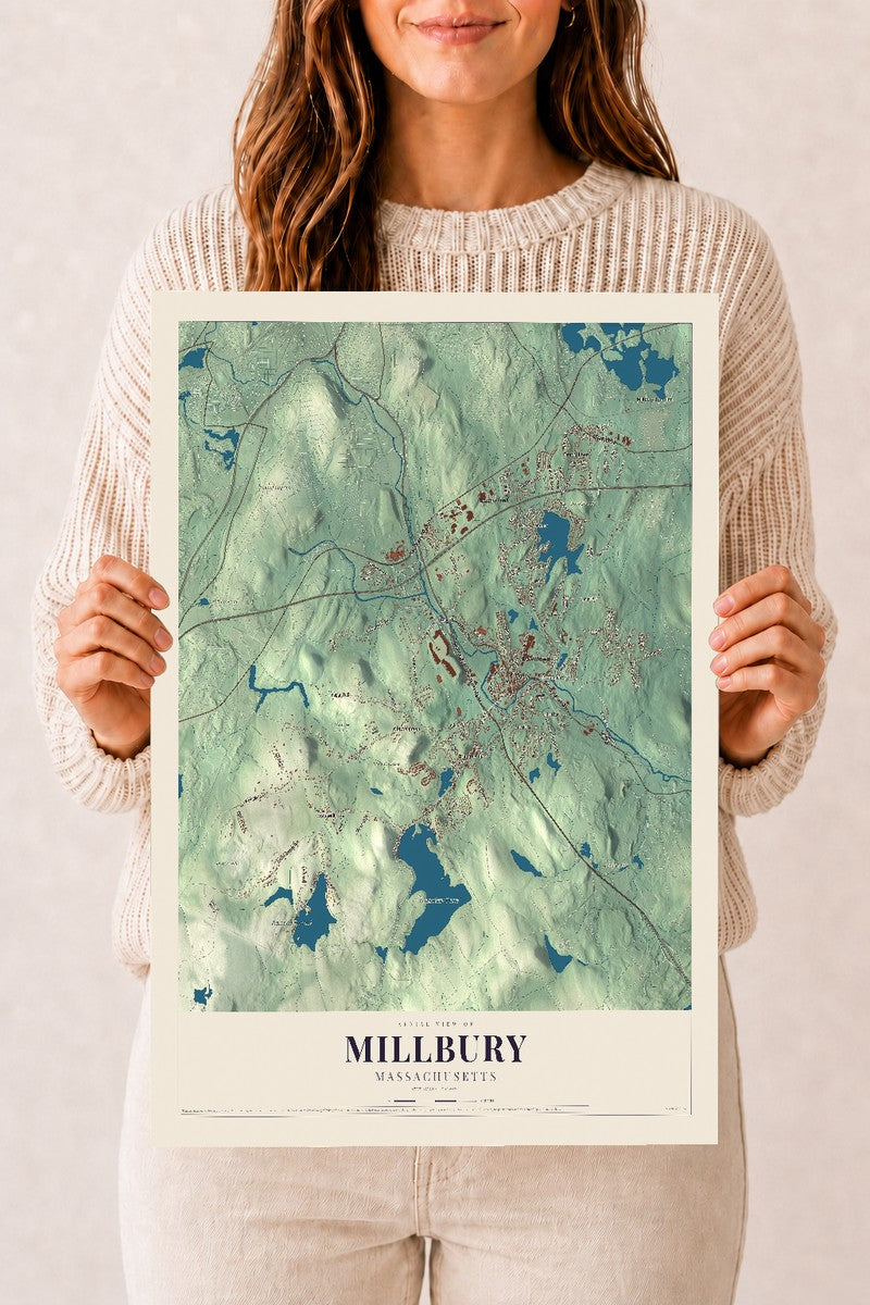 Millbury, Massachusetts map print - 12 x 18 archival matte print
