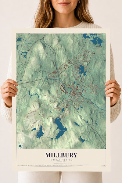 Millbury, Massachusetts map print - 18 x 24 archival matte print