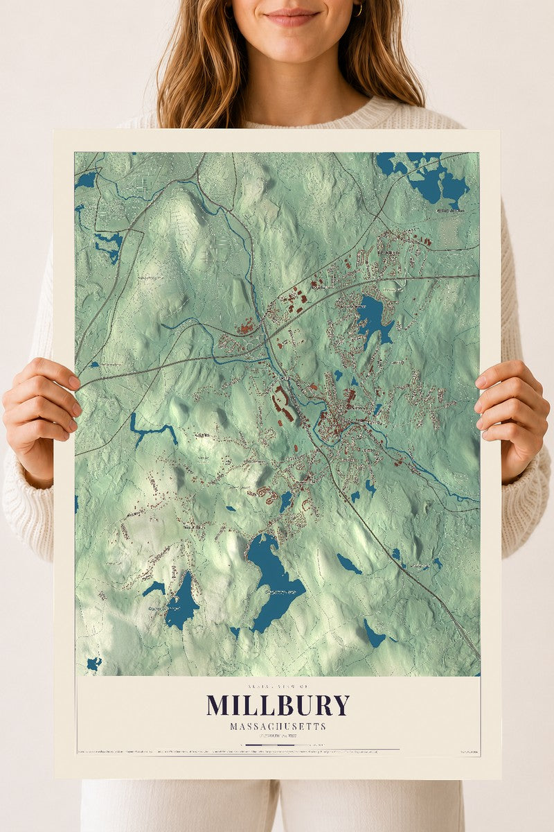 Millbury, Massachusetts map print - 18 x 24 archival matte print