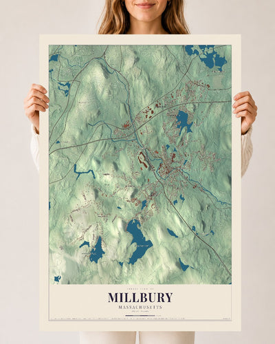 Millbury, Massachusetts map print - 24 x 36 archival matte print