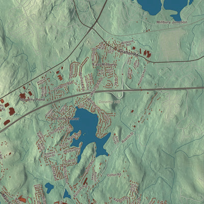 Terrain and local geography detail from the Millbury, Massachusetts map