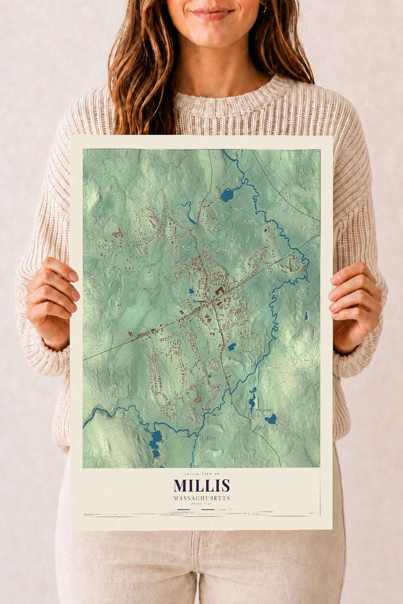 Millis, Massachusetts map print - 12 x 18 archival matte print