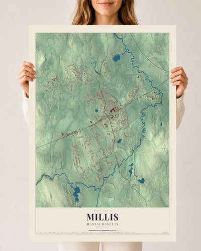 Millis, Massachusetts map print - 24 x 36 archival matte print