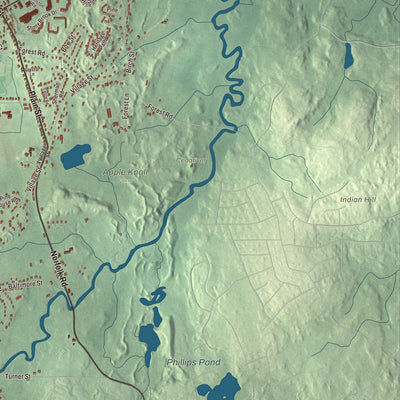Terrain and local geography detail from the Millis, Massachusetts map