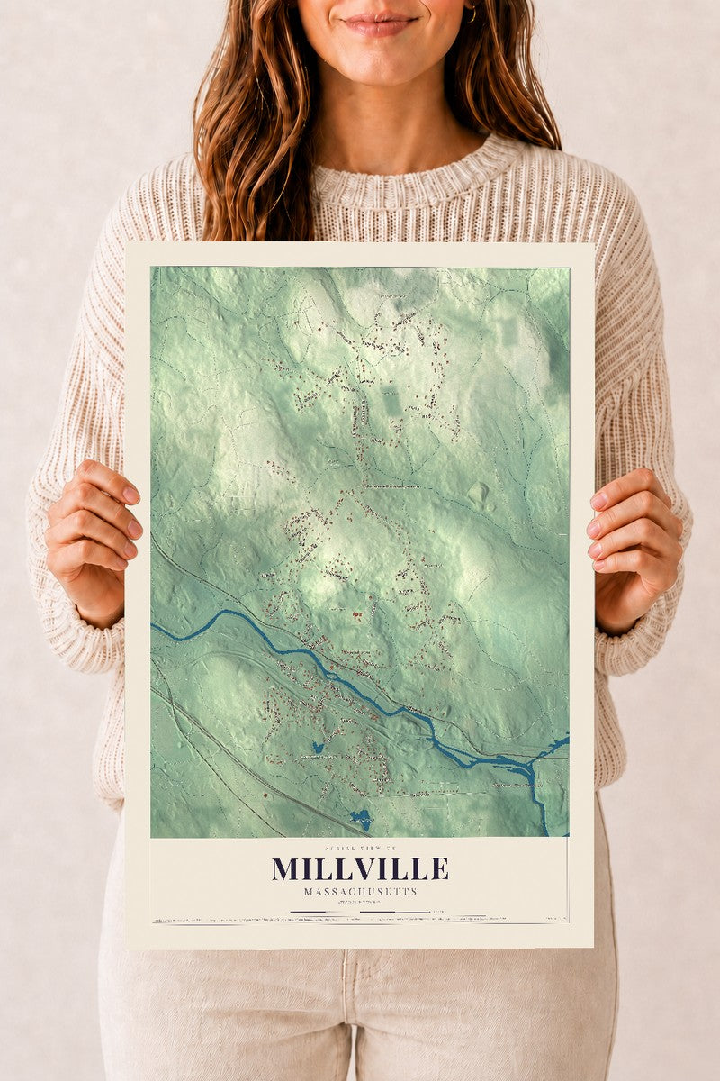 Millville, Massachusetts map print - 12 x 18 archival matte print