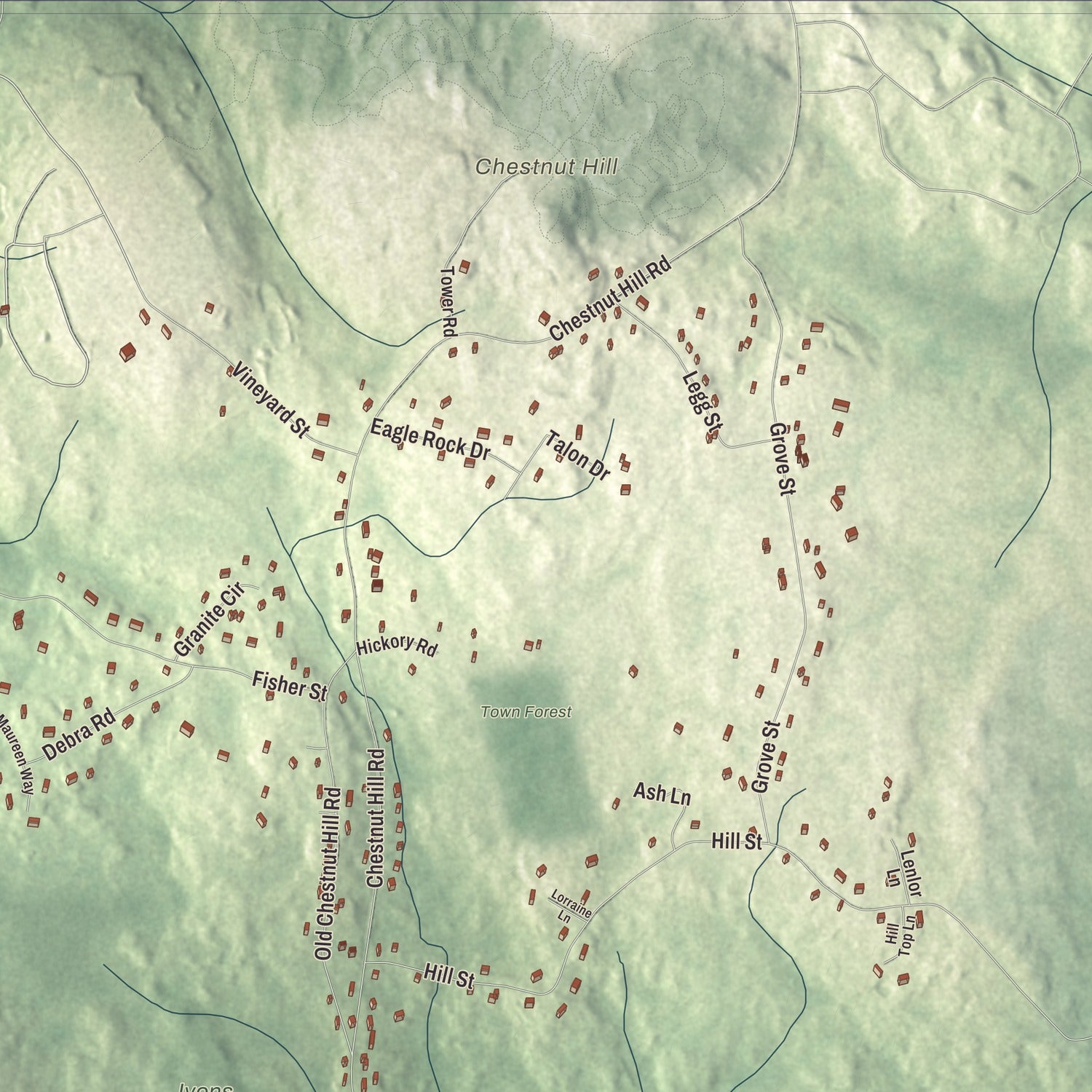 Terrain and local geography detail from the Millville, Massachusetts map