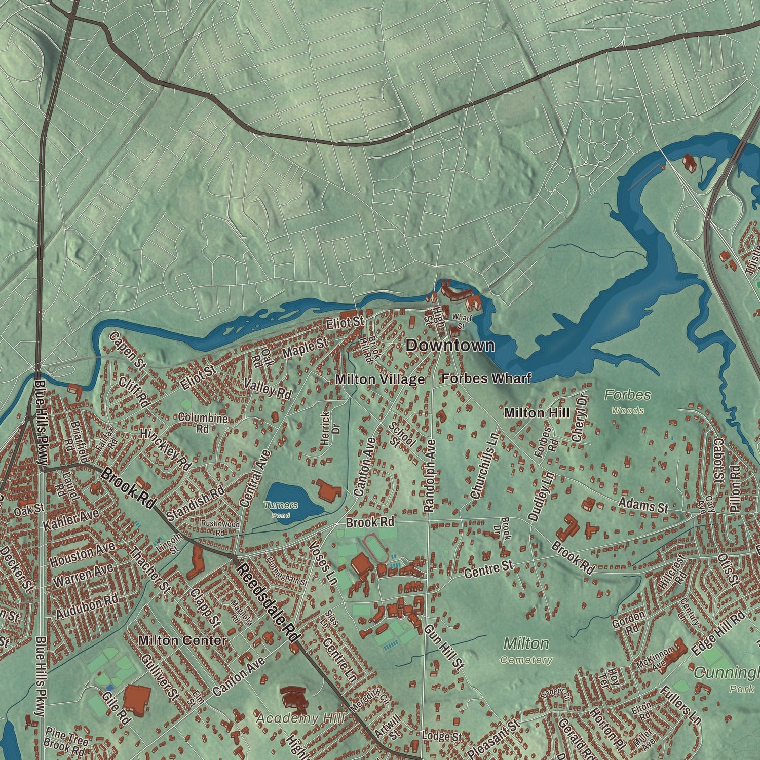 Street and neighborhood detail from the Milton, Massachusetts map