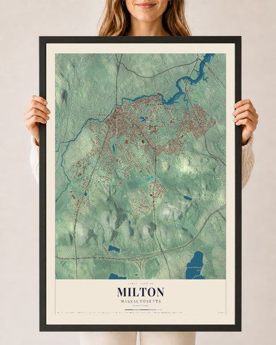 Milton, Massachusetts map print - 24 x 36 black Ayous wood frame