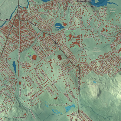 Terrain and local geography detail from the Milton, Massachusetts map