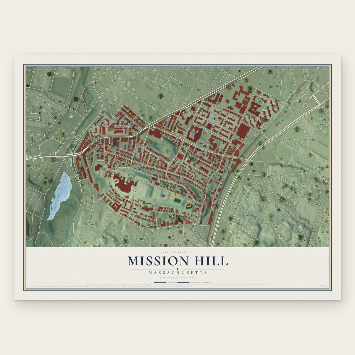 Mission Hill, Massachusetts map print, the full design