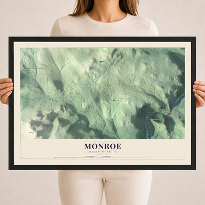 Monroe, Massachusetts map print - 18 x 24 black Ayous wood frame