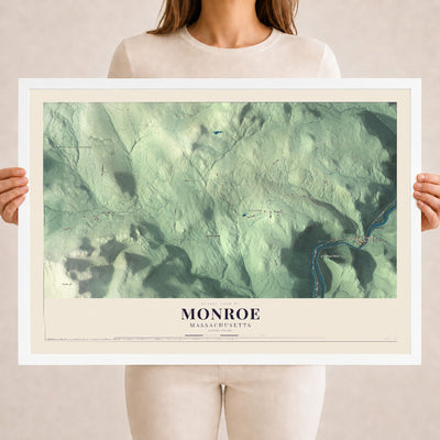 Monroe, Massachusetts map print - 18 x 24 white Ayous wood frame