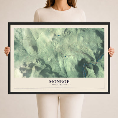 Monroe, Massachusetts map print - 24 x 36 black Ayous wood frame