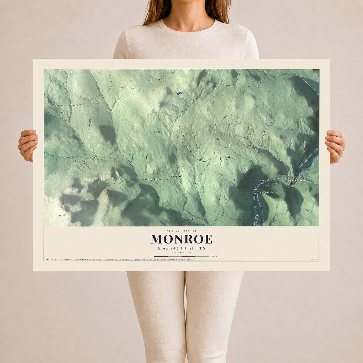 Monroe, Massachusetts map print - 24 x 36 archival matte print