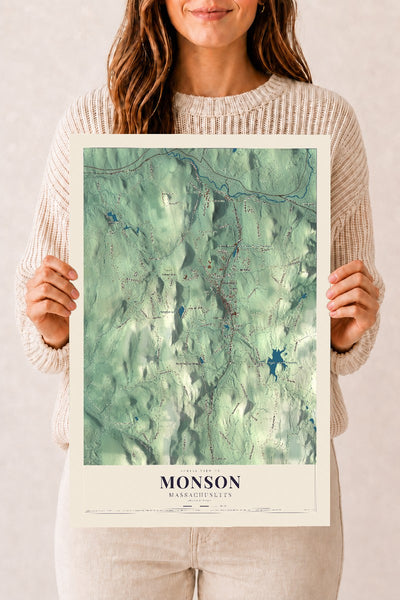 Monson, Massachusetts map print - 12 x 18 archival matte print