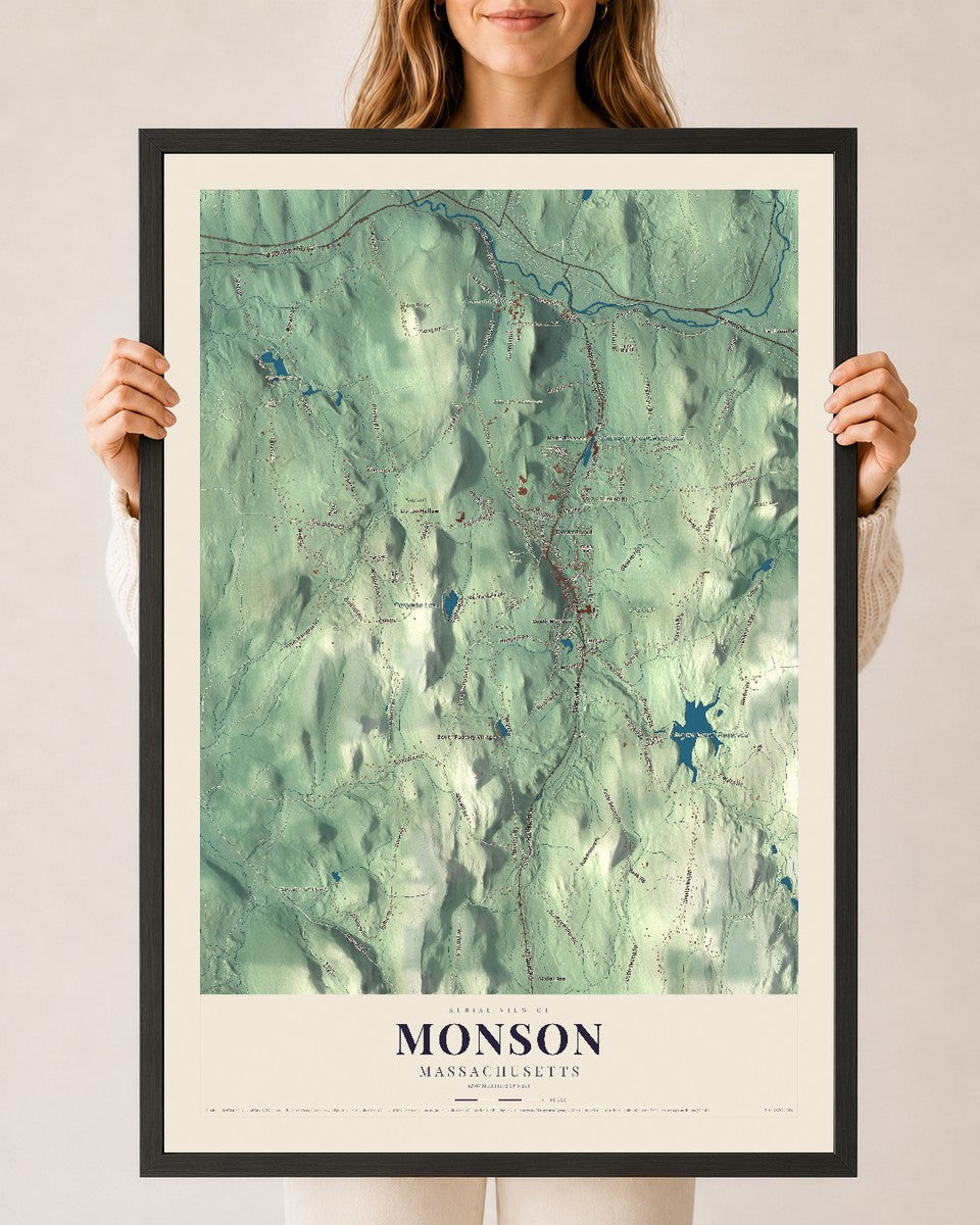 Monson, Massachusetts map print - 24 x 36 black Ayous wood frame