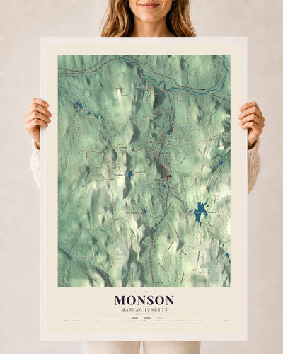 Monson, Massachusetts map print - 24 x 36 white Ayous wood frame