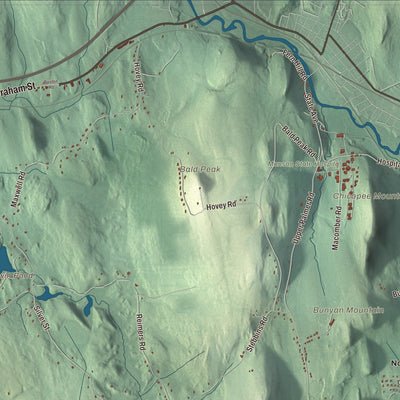 Terrain and local geography detail from the Monson, Massachusetts map