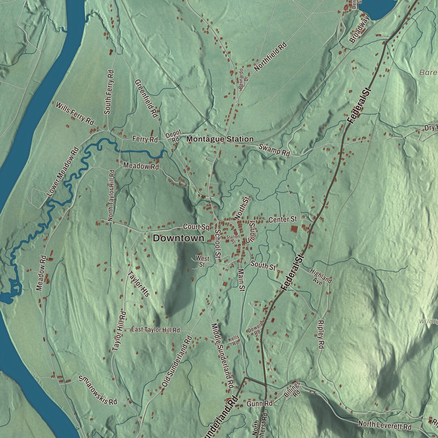 Street and neighborhood detail from the Montague, Massachusetts map