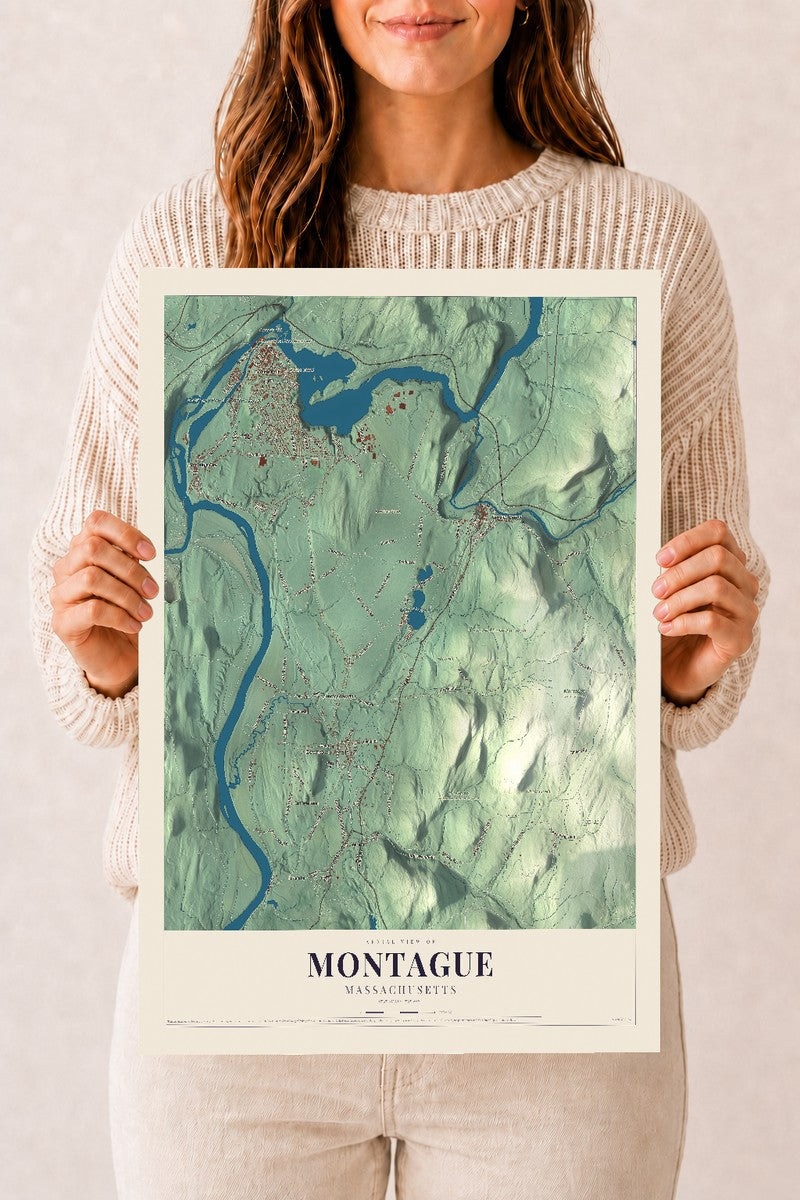 Montague, Massachusetts map print - 12 x 18 archival matte print