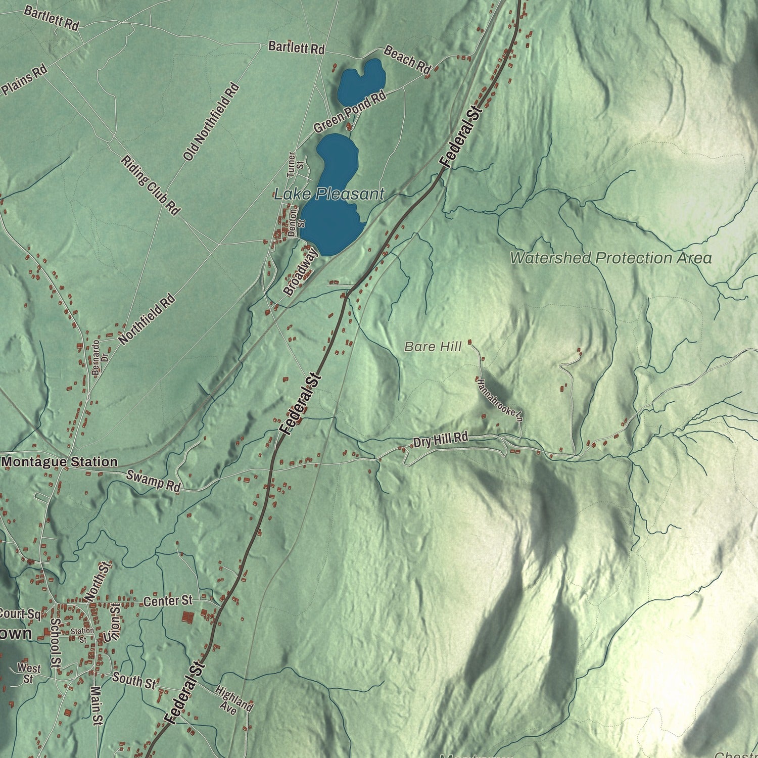 Terrain and local geography detail from the Montague, Massachusetts map