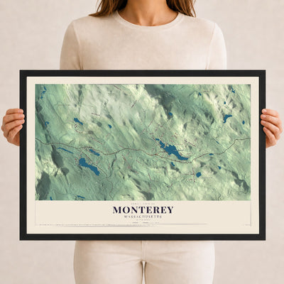 Monterey, Massachusetts map print - 12 x 18 black Ayous wood frame