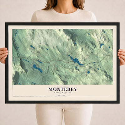 Monterey, Massachusetts map print - 18 x 24 black Ayous wood frame