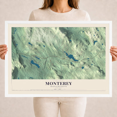 Monterey, Massachusetts map print - 18 x 24 white Ayous wood frame