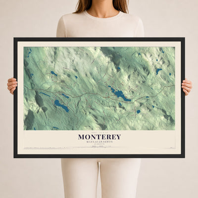 Monterey, Massachusetts map print - 24 x 36 black Ayous wood frame