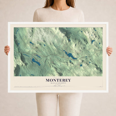 Monterey, Massachusetts map print - 24 x 36 white Ayous wood frame