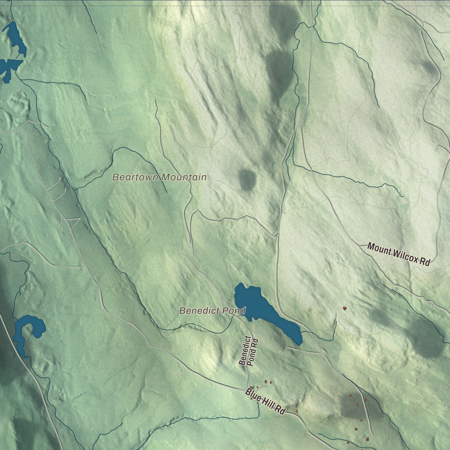 Terrain and local geography detail from the Monterey, Massachusetts map