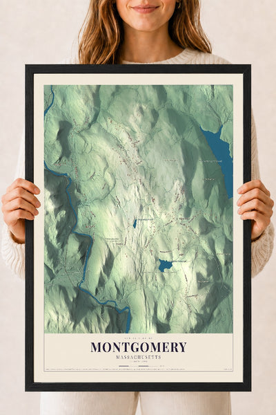 Montgomery, Massachusetts map print - 18 x 24 black Ayous wood frame