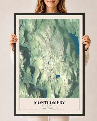 Montgomery, Massachusetts map print - 24 x 36 black Ayous wood frame