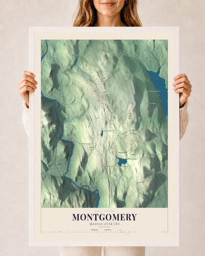 Montgomery, Massachusetts map print - 24 x 36 white Ayous wood frame