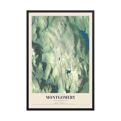 Map of Montgomery, Massachusetts, 12 x 18 inch print in a black wood frame