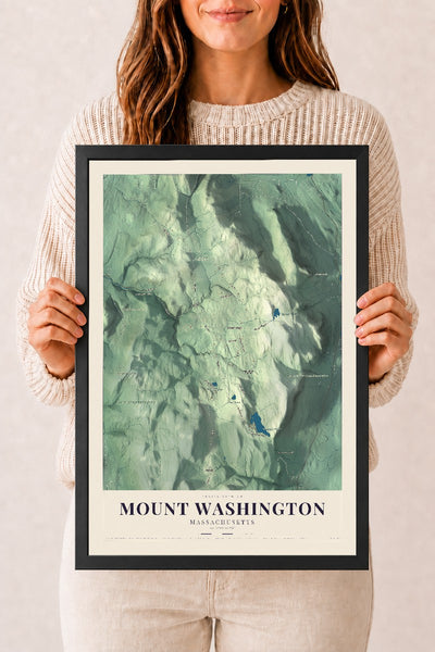 Mount Washington, Massachusetts map print - 12 x 18 black Ayous wood frame