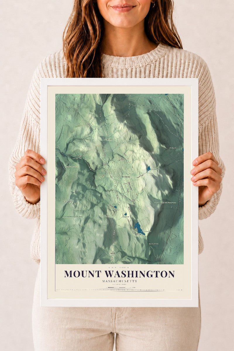 Mount Washington, Massachusetts map print - 12 x 18 white Ayous wood frame