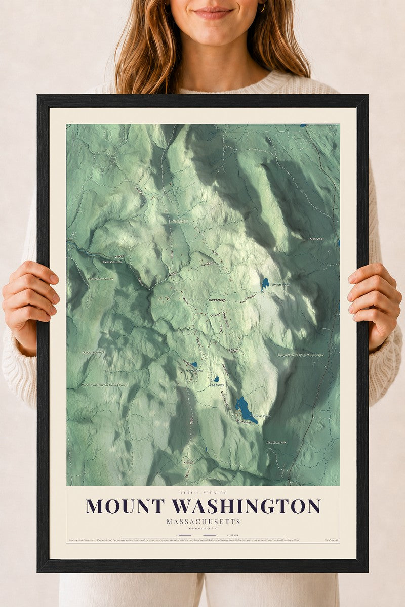 Mount Washington, Massachusetts map print - 18 x 24 black Ayous wood frame