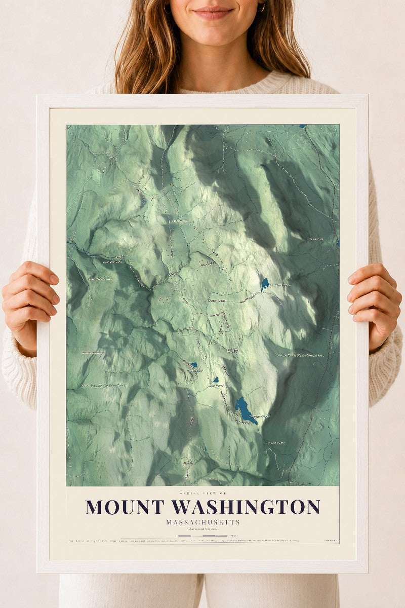 Mount Washington, Massachusetts map print - 18 x 24 white Ayous wood frame