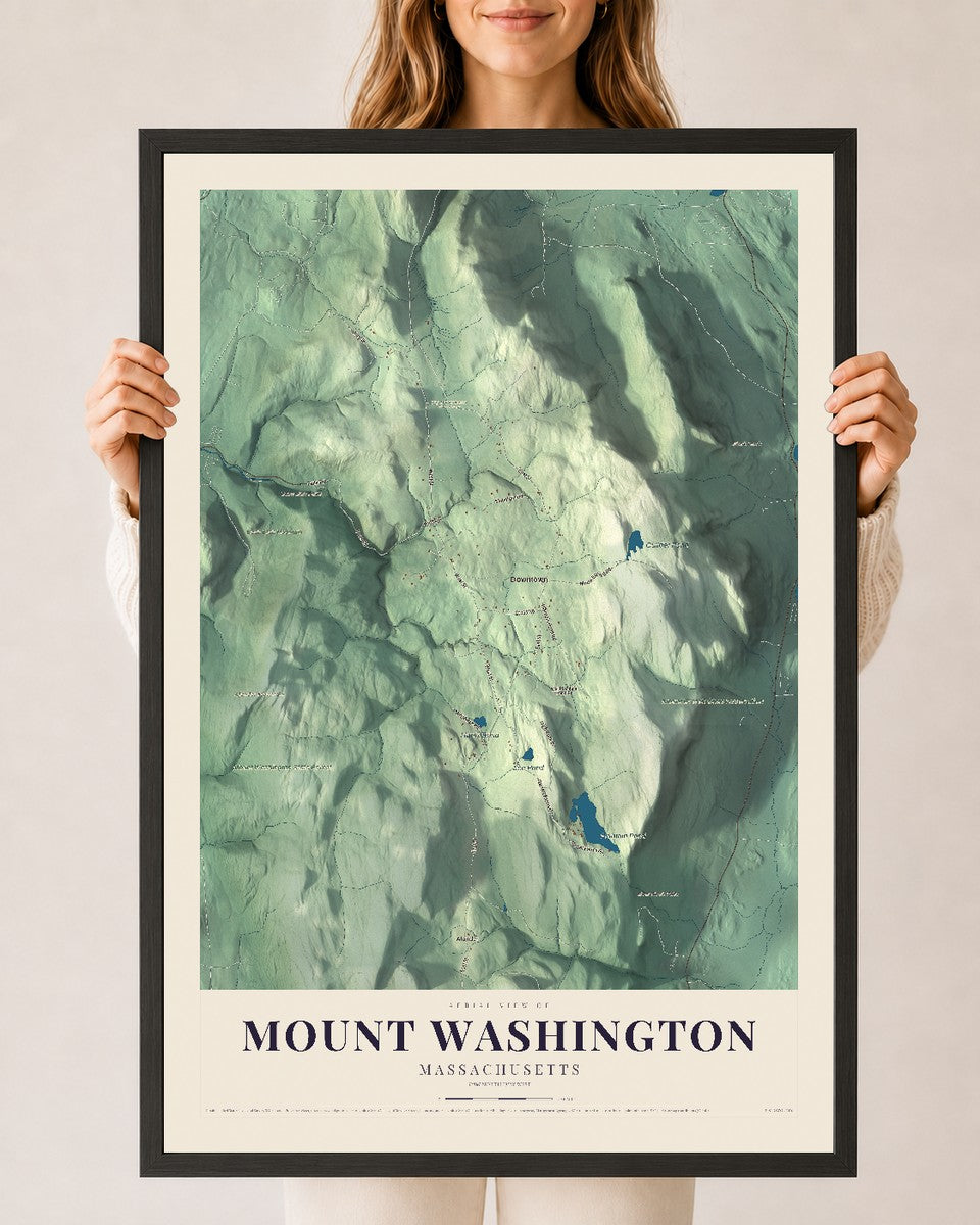 Mount Washington, Massachusetts map print - 24 x 36 black Ayous wood frame