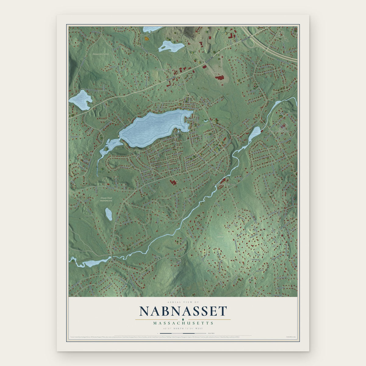 Nabnasset, Massachusetts map print, the full design
