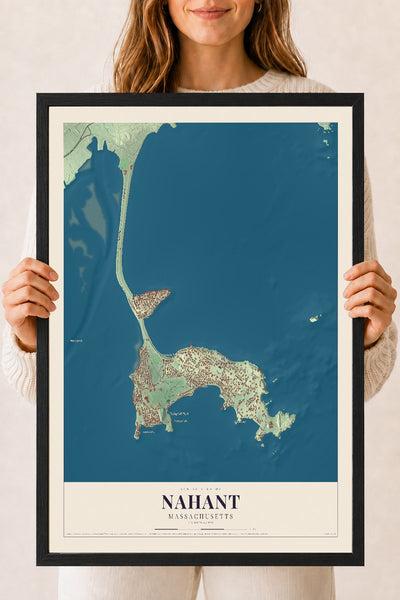 Nahant, Massachusetts map print - 18 x 24 black Ayous wood frame