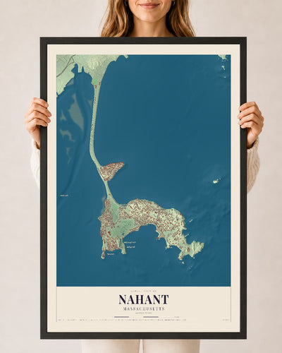 Nahant, Massachusetts map print - 24 x 36 black Ayous wood frame