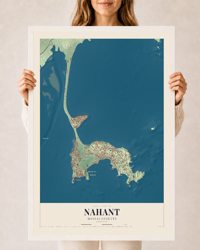 Nahant, Massachusetts map print - 24 x 36 white Ayous wood frame