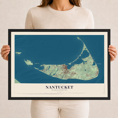 Nantucket, Massachusetts map print - 12 x 18 black Ayous wood frame