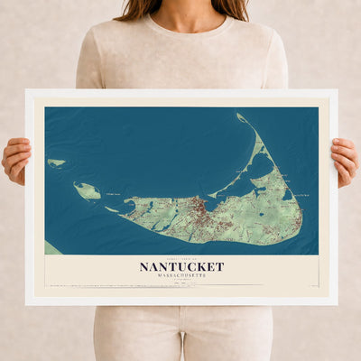 Nantucket, Massachusetts map print - 12 x 18 white Ayous wood frame